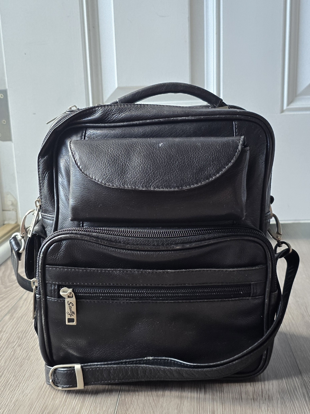Scully Genuine Leather Travel Organizer Crossbody Bag Multi Pocket Black Luggage